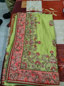Green Embroidered Fabric