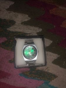 Stylish Silver Watch  And One Golden Chain Free