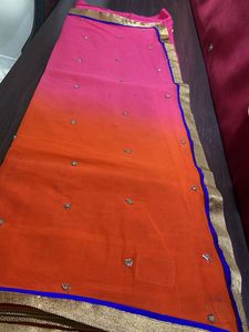 Orange - Pink Designer Saree With Blouse