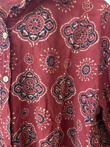 red cotton block print shirt
