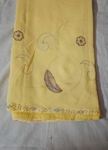 Light Yellow Saare With Attached Falls