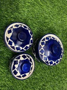 Blue Ceramic Bowls with Lids - Set of 3