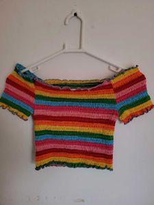 Rainbow Smocked Off-Shoulder Top