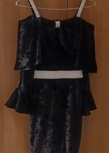 Black Velvet Party Dress with Rhinestone Details