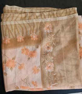 Soft Cream And Peach Floral Saree