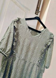 Olive Green Floral Ruffle Dress