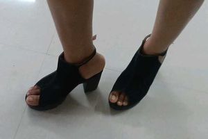 Black Peep-Toe Slingback Sandals
