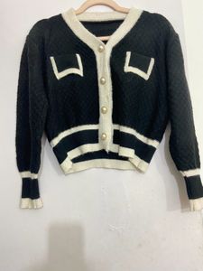 Imported Korean Style Chic Black & White Cardigan