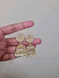 Gold And Pearl Artificial Jhumkas For Women