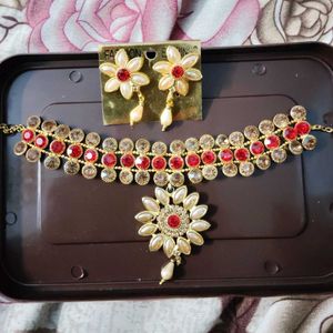 Red & Gold Floral Choker Necklace Set