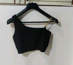 Black One-Shoulder Crop Top