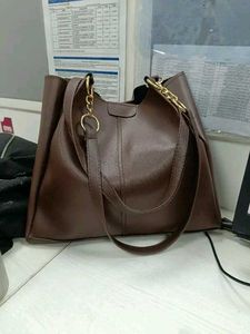 Brown Shoulder Bag with Gold Details