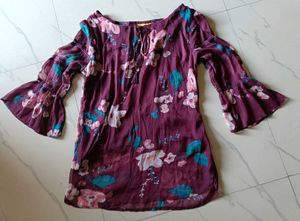Mustard - Wine Chiffon Printed Top