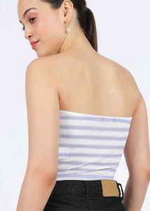 Strapless Striped Crop Bandeau Fitted Tube Top