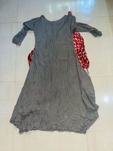 Gray &amp; Red Asymmetrical Dress