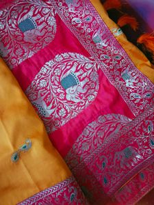 Elegant Silk Saree In Musturd Magenta Color
