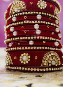 Silk Thread Red &amp; Pearl Bangles