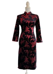 Floral Cheongsam Velvet Dress