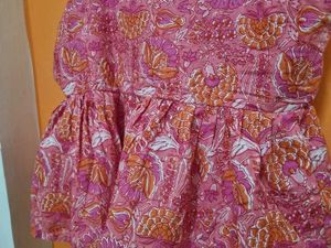 Pink-Yellow Floral Knot-Shoulder Crop Top