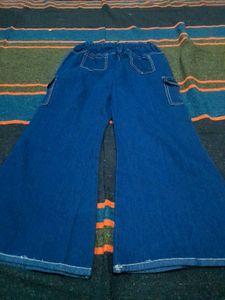 Blue Flared Cargo Pants