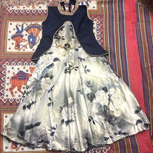 🌹Stylish Navy & Silver Floral Frock for Girls