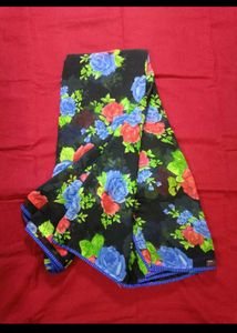 Floral Black Chiffon Saree