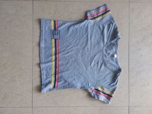 Striped Sleeve Gray Tee