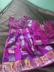 Pattupavadai for girls with black jumka
