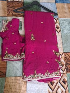 RANI pink full HANDWORK saree With Heavy blouse