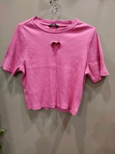 Pink Heart Cutout Crop Top