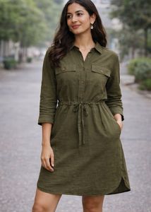 Olive Green Utility Shirt Dress – Size M