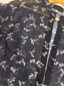 Navy blue with peach floral design shirt