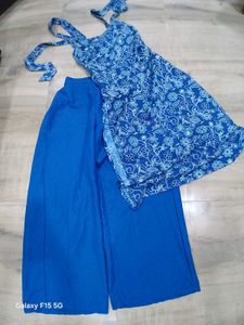 Blue Wide Leg Palazzo Pants