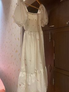 White Floral Tie-Front Midi Dress