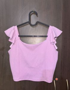 Frill Sleeved Lavender Crop Top