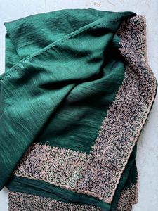 Bottle Green With Copper Boarder Saree
