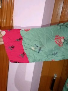 Green With Red Cotton Rayon Kurta