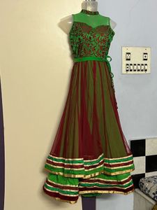 Green &amp; Maroon Anarkali Dress