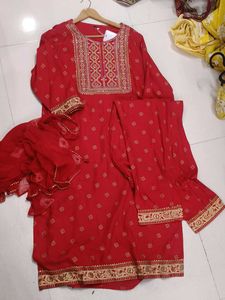 Red Embroidered Kurta Set