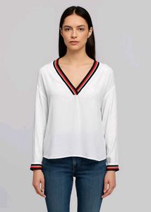 White V-Neck Long Sleeve Top
