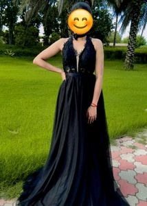 Elegant Black Halter Neck Lace Evening Gown