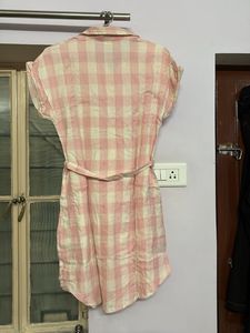 Pink Checkered Shirt Dress