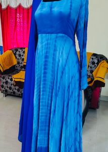 Blue tie dye dress with royalblue dupatta