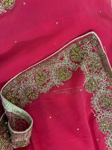 Coral Colour Saree With Stitched Blouse