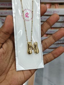 Gold 'M' Initial Bubble Letter Necklace
