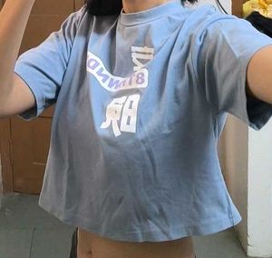 Blue Graphic Print Crop Top