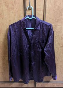 Satin Finish Deep Purple Button-Up Shirt