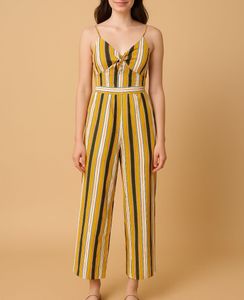 Bow Mustard Yellow Striped Jumpsuit Pant