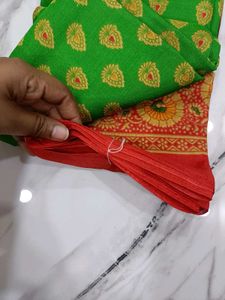 Red &amp; Green Soft Silk Saree