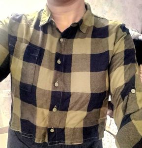 Olive Shirt Style Crop Top